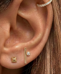14k solid gold diamond bar stud minimalist earrings - sleek diamond bar stud, yellow gold
