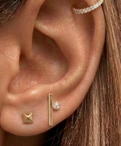 14k solid gold diamond bar stud minimalist earrings - sleek diamond bar stud, yellow gold
