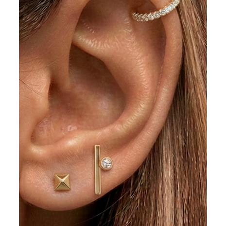 14k solid gold diamond bar stud minimalist earrings - sleek diamond bar stud, yellow gold

