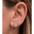 14k solid rose gold black diamond huggie earrings - pavé black diamond huggie hoop, rose gold
