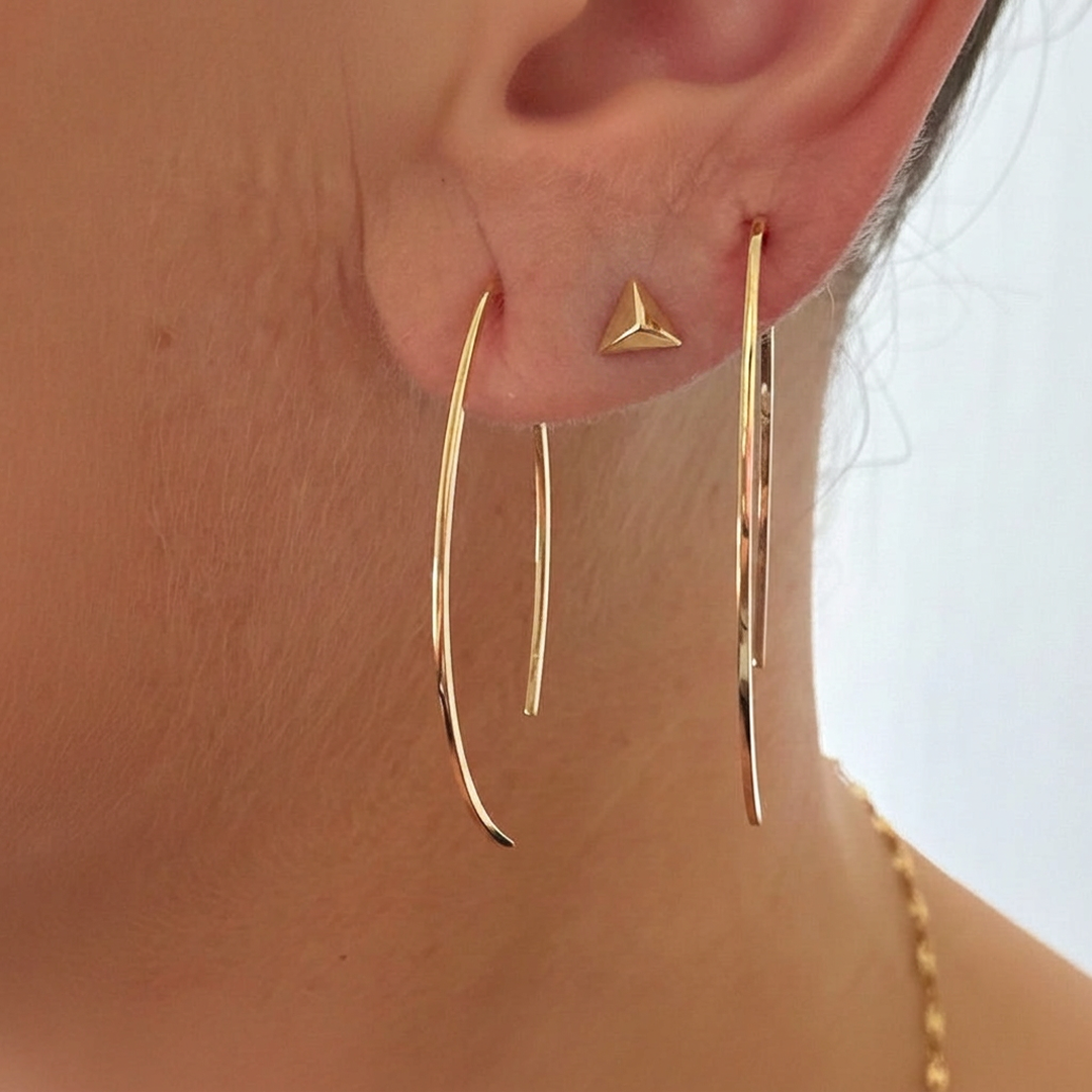 14k solid gold open hoop earrings - minimalist geometric open hoop, yellow gold
