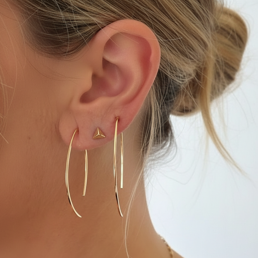 14k solid gold open hoop earrings - minimalist geometric open hoop, yellow gold
