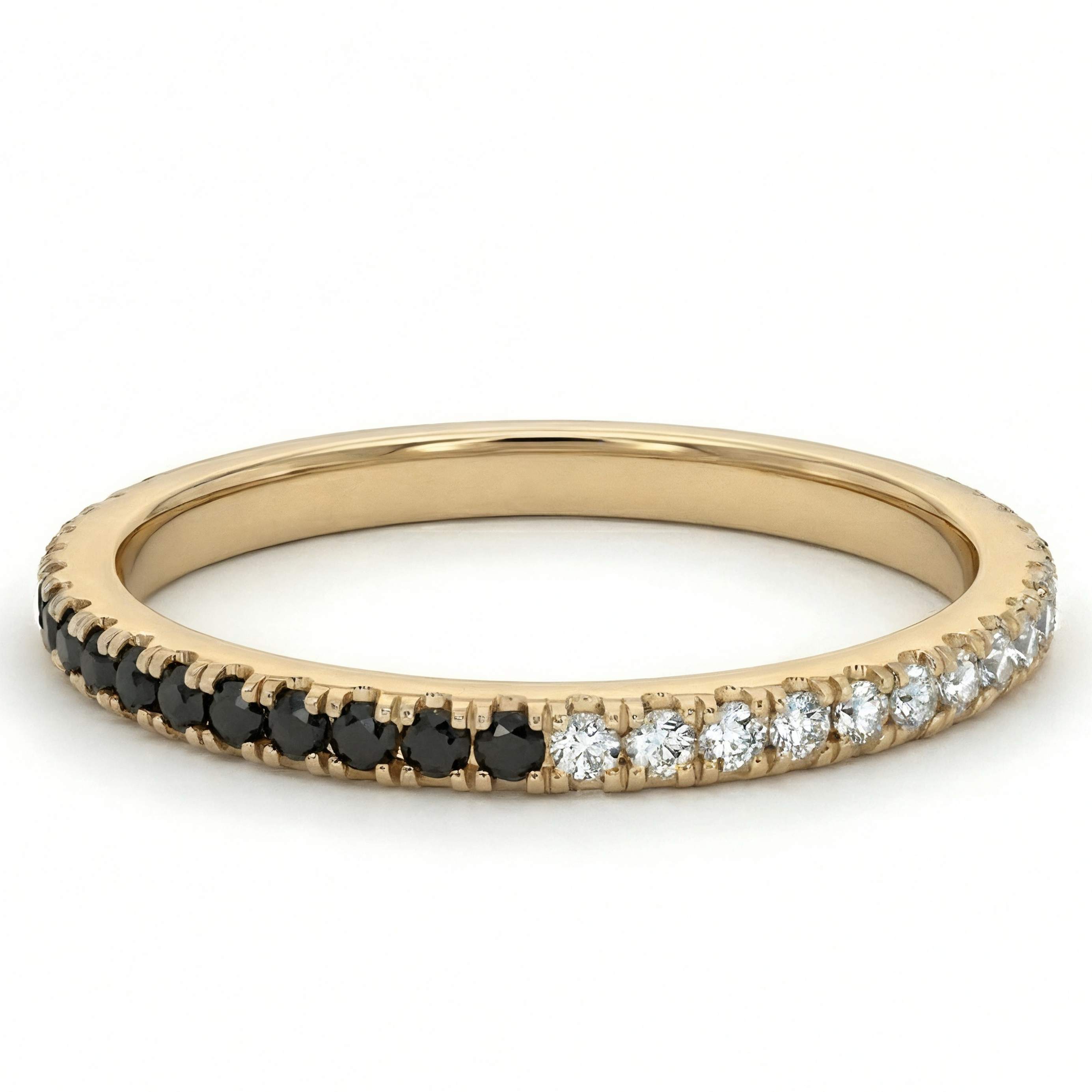 14k solid gold black and white diamond stack ring - alternating black and white diamond stacking ring, yellow gold, eternity band
