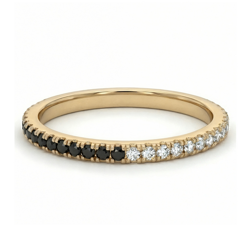 14k solid gold black and white diamond stack ring - alternating black and white diamond stacking ring, yellow gold, eternity band
