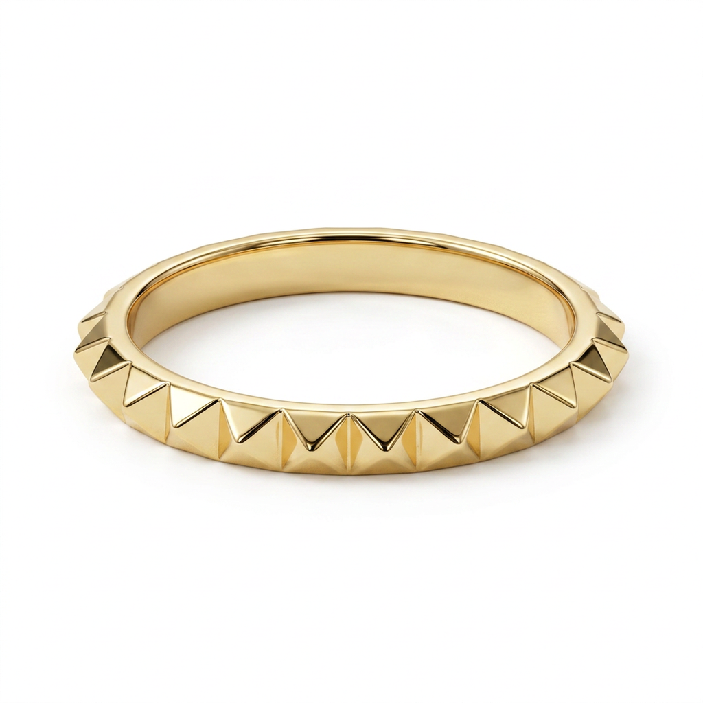 14k solid gold pyramid stack ring - sculptural geometric gold band, yellow gold
