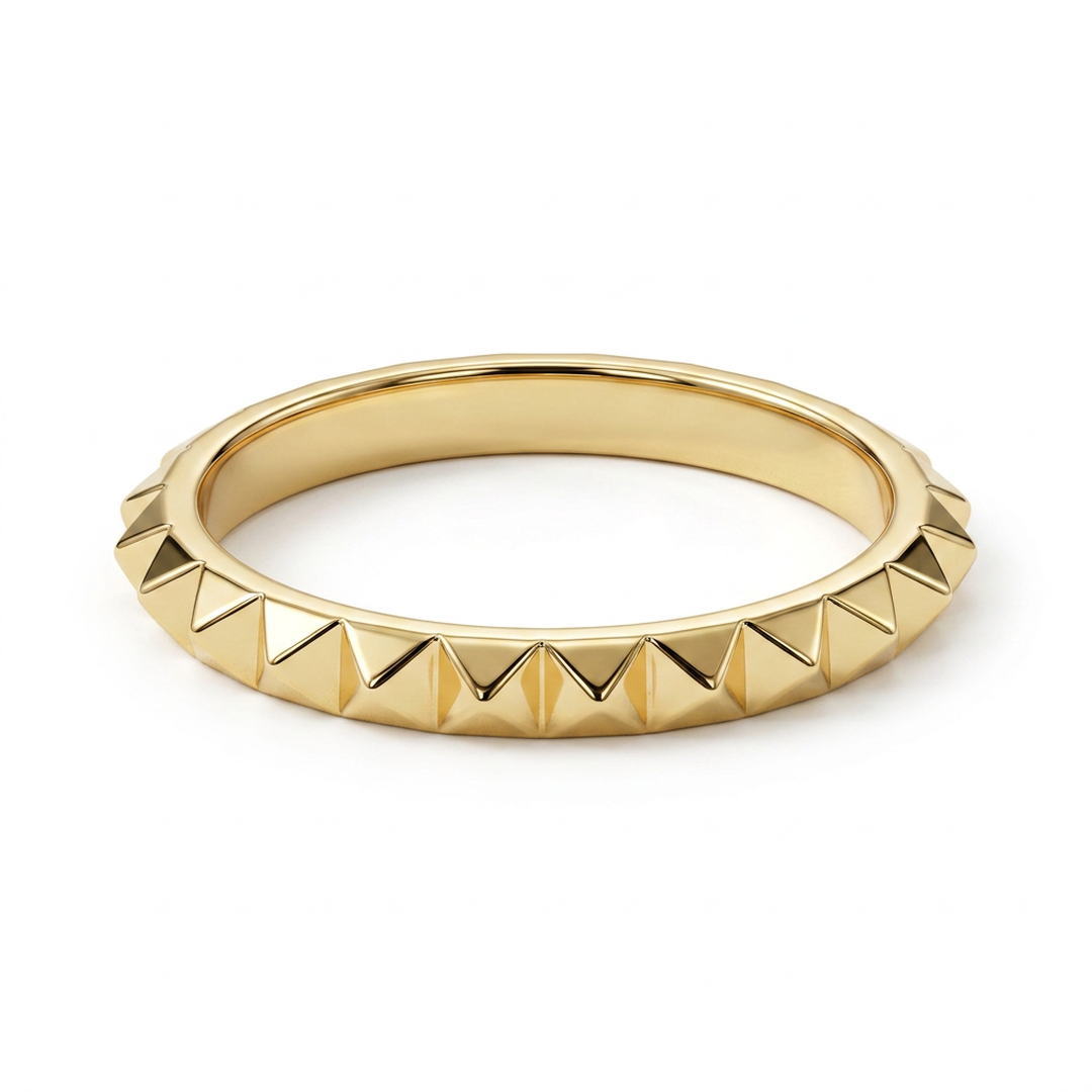 14k solid gold pyramid stack ring - sculptural geometric gold band, yellow gold
