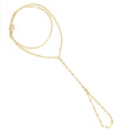 14k solid gold mirrored double chain hand chain bracelet with ring, yellow gold, slave bracelet
