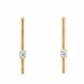 14k solid gold diamond bar minimalist stud earrings - pavé diamond bar stud, yellow gold
