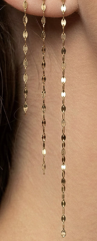 14k solid gold mirror chain earrings - high polish mirror link chain drop, yellow gold
