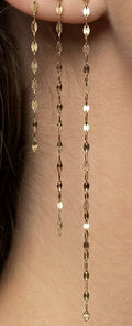 14k solid gold mirror chain earrings - high polish mirror link chain drop, yellow gold
