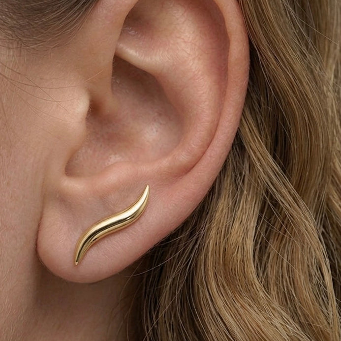 14k solid gold wave ear climbers - sculptural wave ear climber cuff, yellow gold
