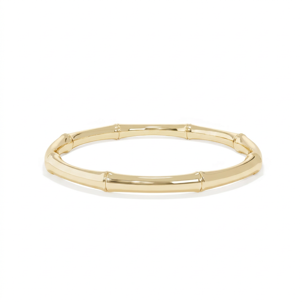 14k solid gold bamboo stack ring - textured bamboo motif gold stacking ring, yellow gold
