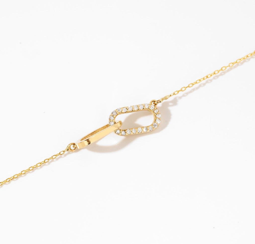 14k solid gold diamond paperclip necklace layered styling, 14 to 20 inch chain length options
