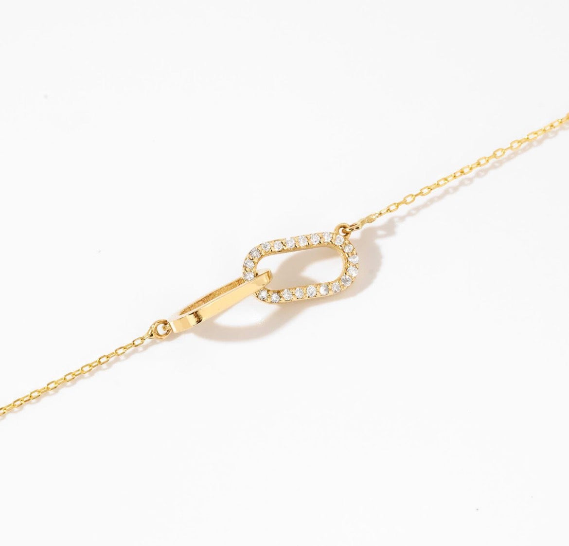 14k solid gold diamond paperclip necklace layered styling, 14 to 20 inch chain length options
