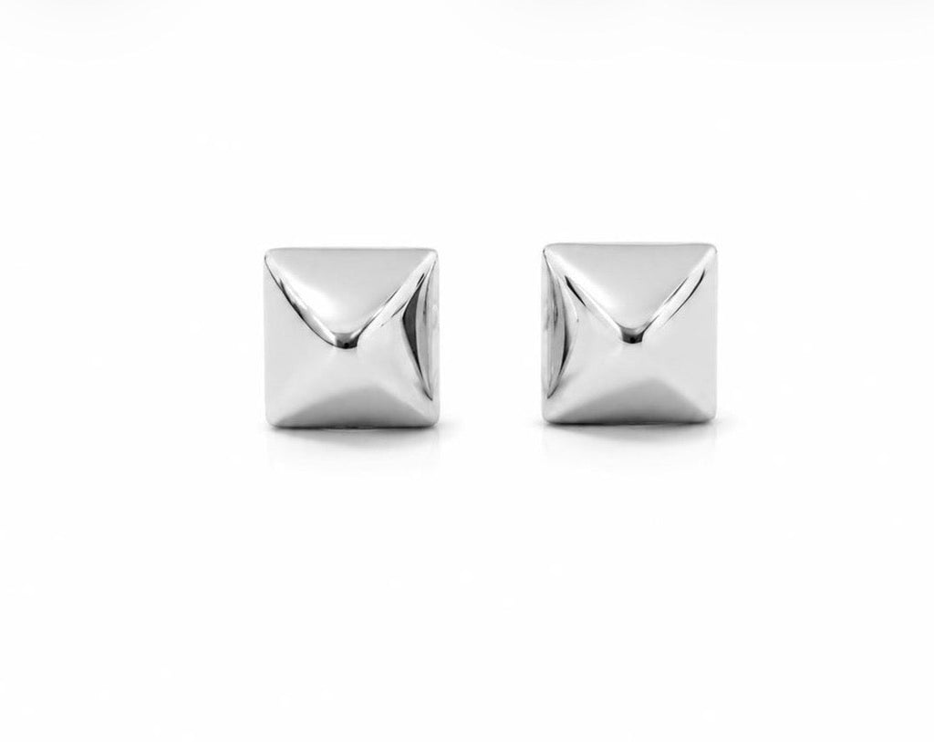 14k solid gold pyramid stud earrings 3mm - sculptural geometric studs, yellow gold