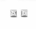 14k solid gold pyramid stud earrings 3mm - sculptural geometric studs, yellow gold