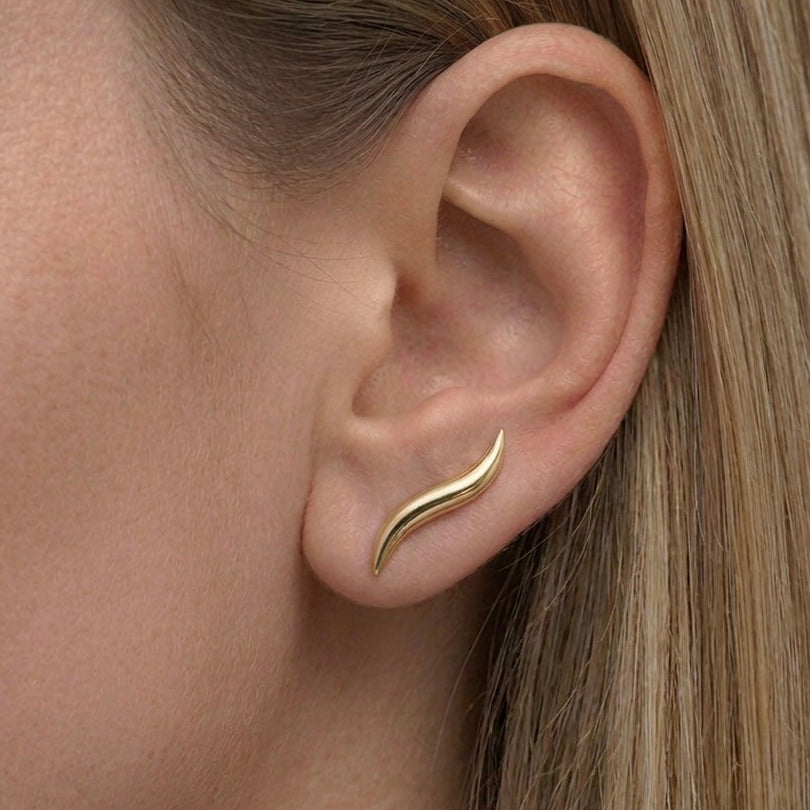 14k solid gold wave ear climbers - sculptural wave ear climber cuff, yellow gold

