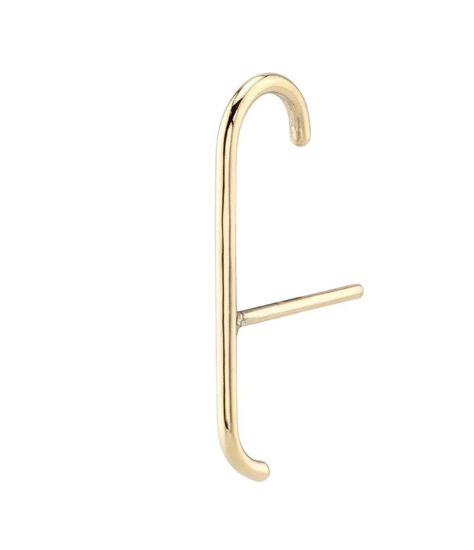 14k solid gold thin suspender cuff earring - delicate gold ear suspender threader, yellow gold
