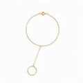 14k Solid Gold Mirror Chain Bracelet Linked to Ring - Flat lay, spring ring closure, yellow gold
