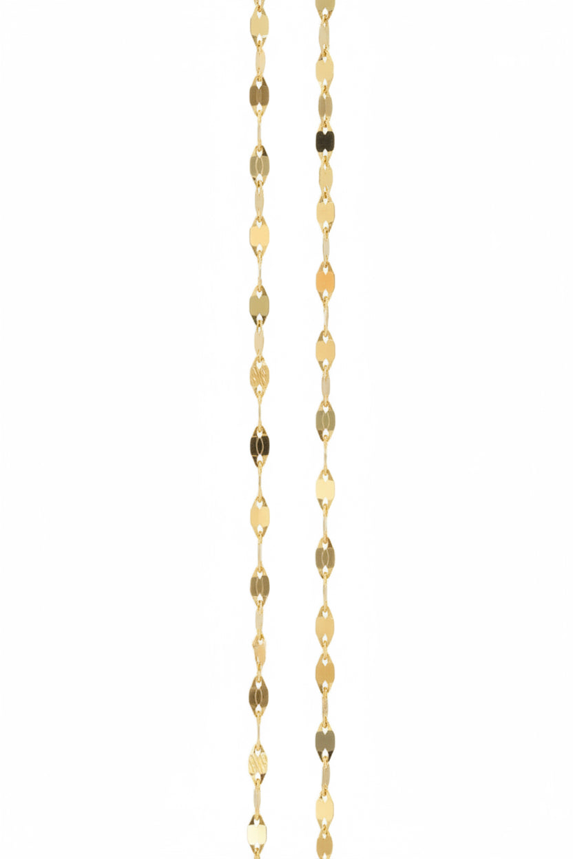 14k Solid Gold Mirror Chain Bracelet connected to ring - Mirror oval link chain detail, yellow gold
