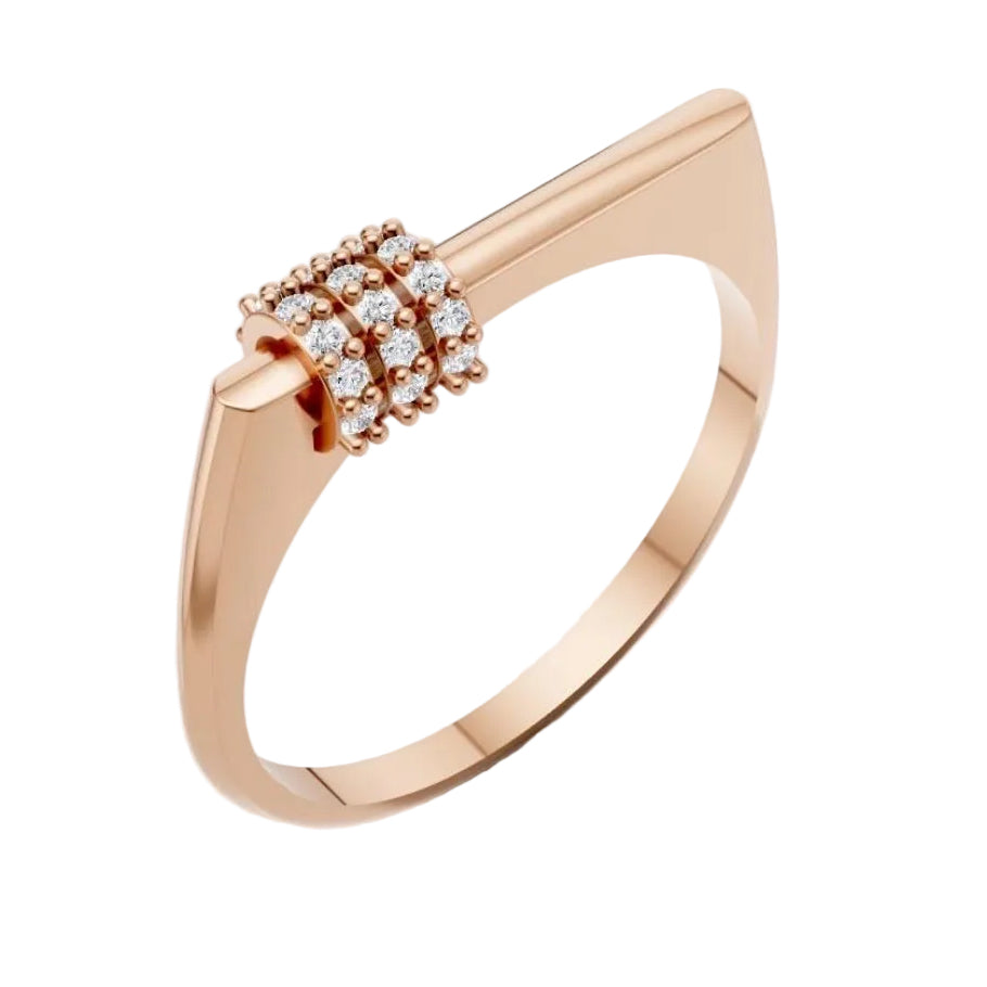 14k solid gold diamond bar ring with triple pavé row - triple row pavé diamond bar ring, rose gold
.