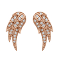 14k solid gold pavé diamond angel wing earrings pair - sculptural feathered wing studs with pavé diamonds, rose gold
