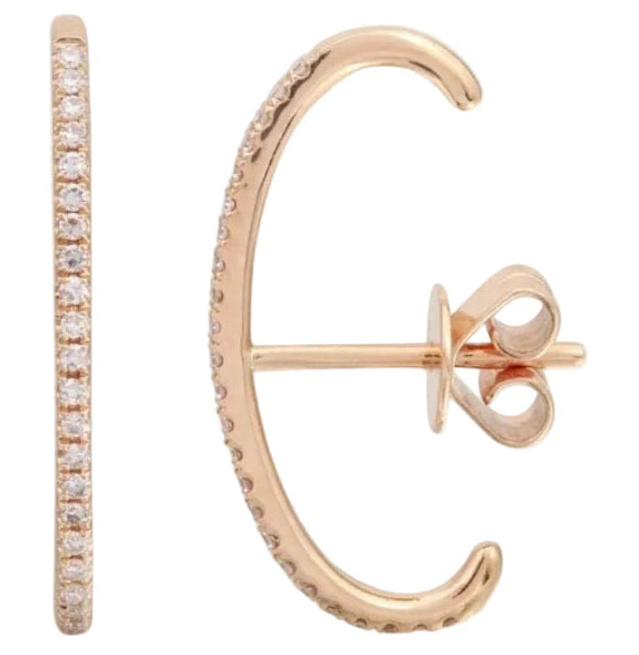 14k solid gold diamond wrap suspender stud huggie cuff earring - pavé diamond curved silhouette, yellow gold