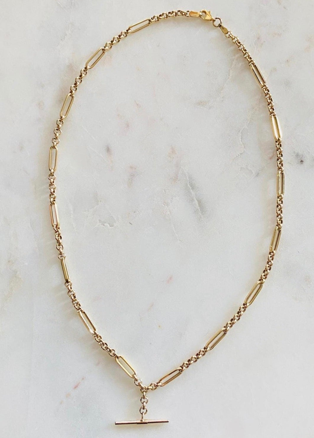 9k Vintage Figaro T Bar Chain Necklace