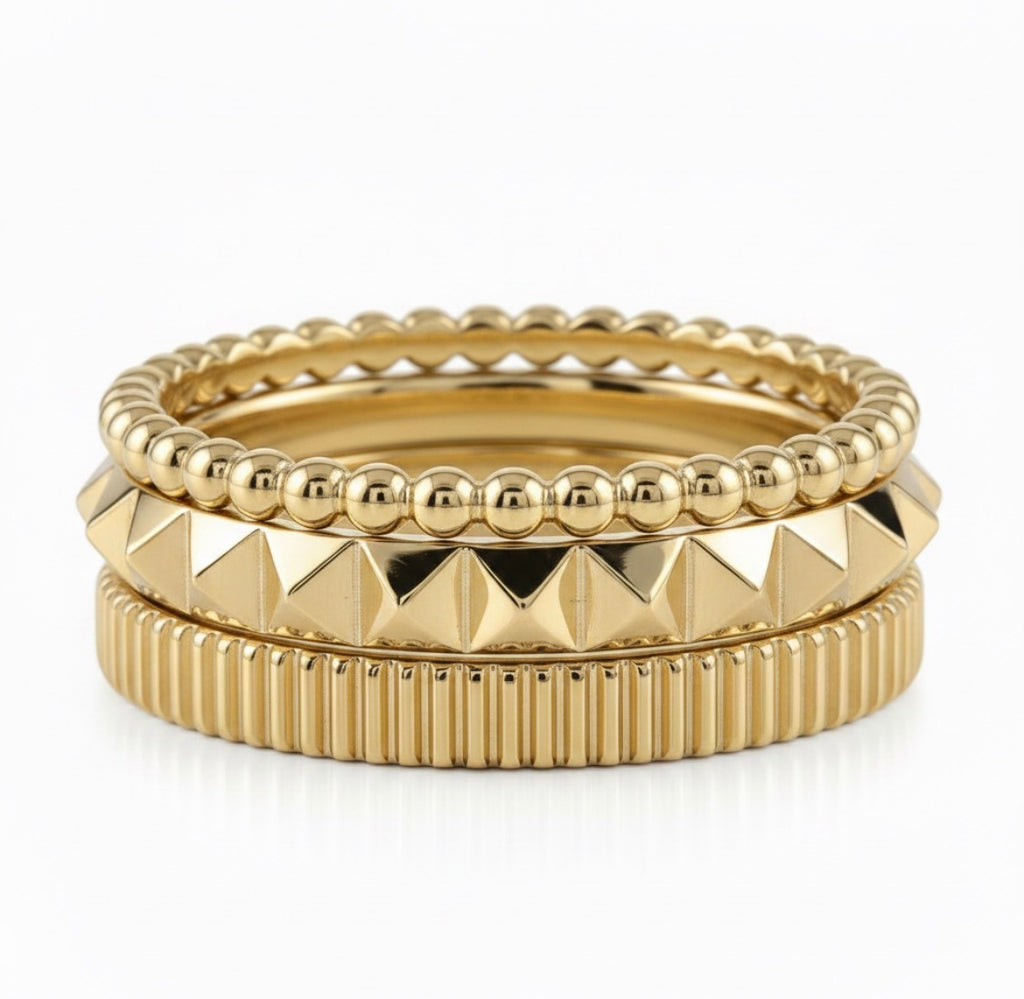 14k solid gold pyramid stack ring - sculptural geometric gold band, yellow gold, ball gold band, yellow gold
