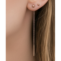 18k rose gold ball threader drop earrings - minimalist chain with polished gold ball