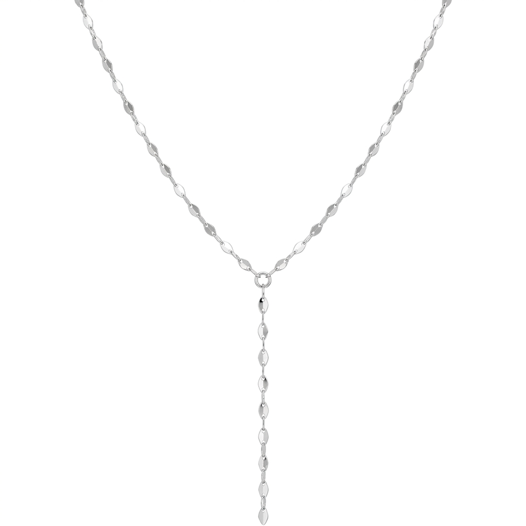 14k solid gold marquise lariat chain necklace - delicate marquise lariat chain, white gold, Y necklace
