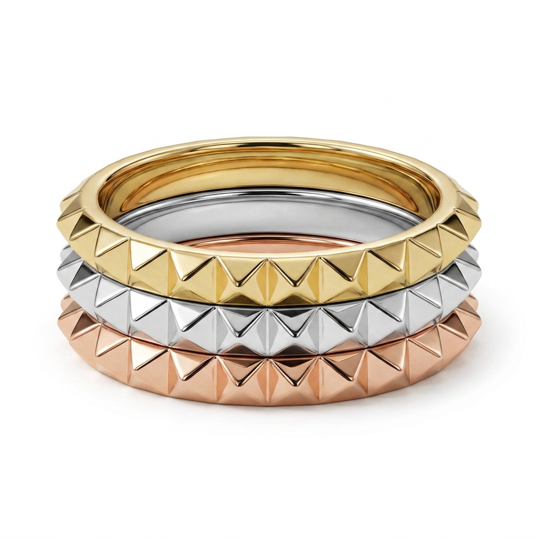 14k solid gold pyramid stack ring - sculptural geometric gold band, yellow gold, white gold, rose gold