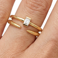 14k solid gold open claw ring, stacked with 14k solid diamond baguette ring, 14k solid gold open claw ring - minimalist open band ring, yellow gold
