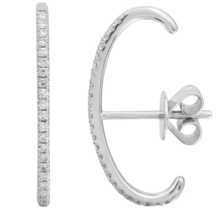 14k solid gold diamond wrap suspender stud huggie cuff earring - pavé diamond curved silhouette, yellow gold
