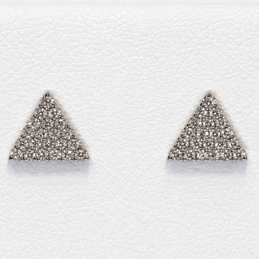 14k solid gold diamond triangle stud earrings - pavé diamond geometric triangle stud, yellow gold
