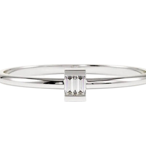 14k solid gold diamond baguette stack ring - baguette diamond channel set stacking ring, white gold
