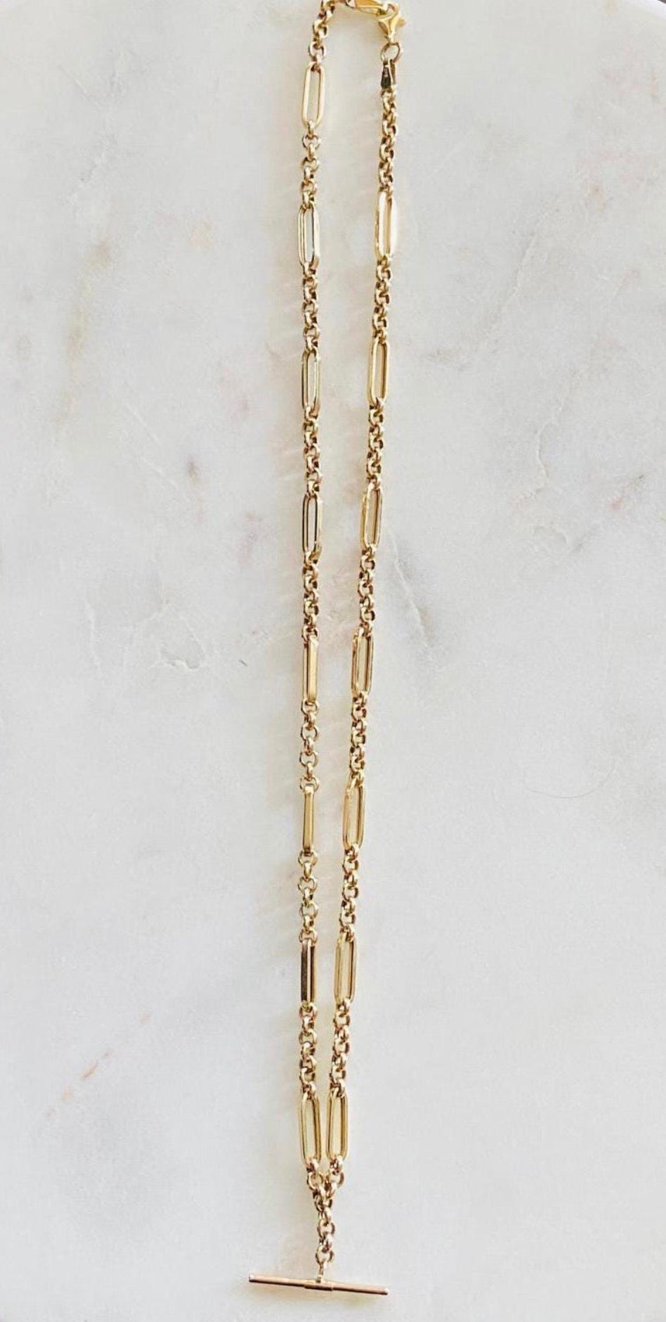 9k Vintage Figaro T Bar Chain Necklace