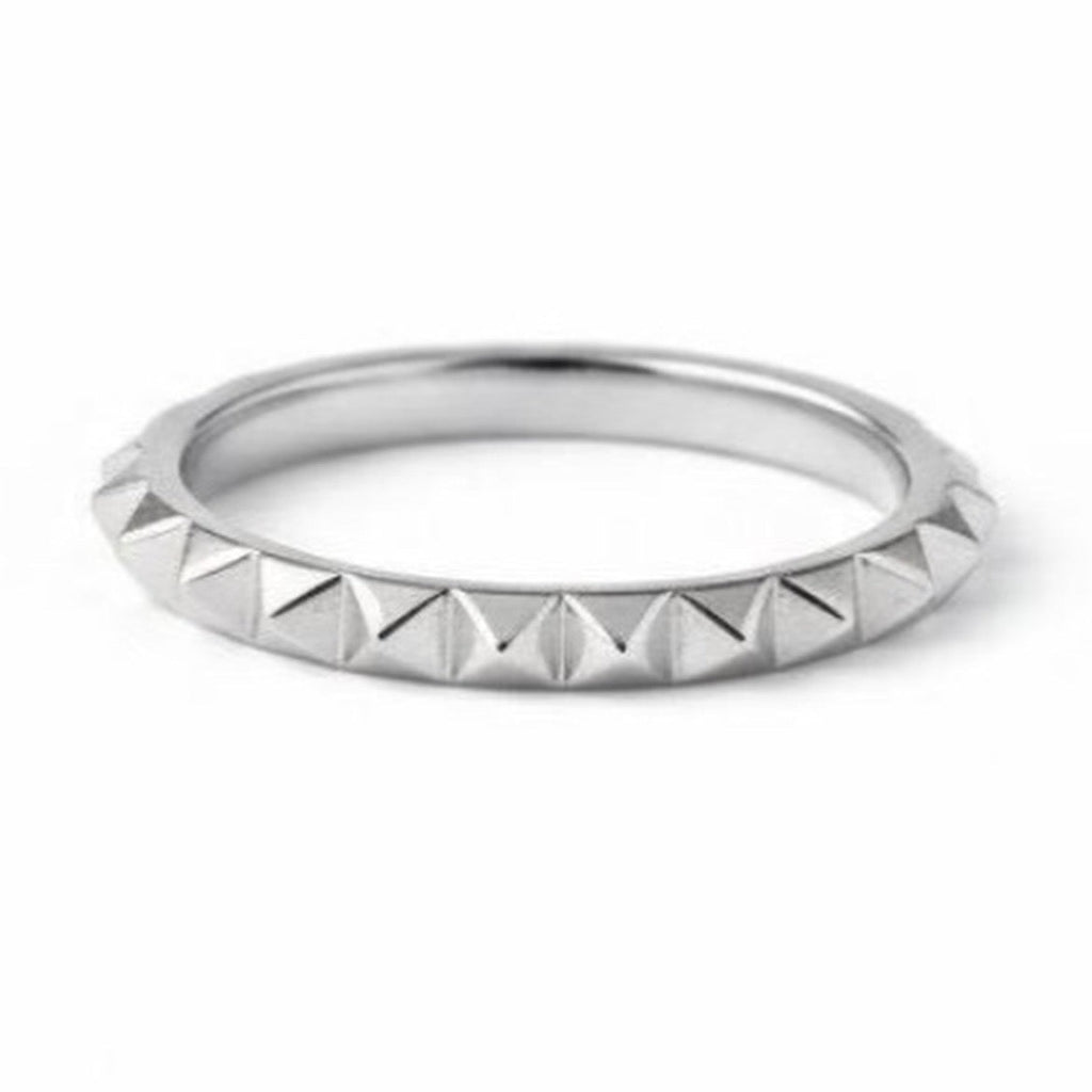 14k solid gold pyramid stack ring - sculptural geometric gold band, white gold

