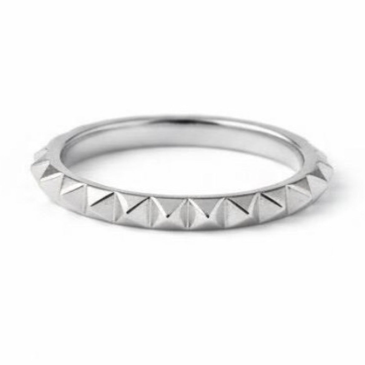 14k solid gold pyramid stack ring - sculptural geometric gold band, white gold

