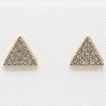 14k solid gold diamond triangle stud earrings - pavé diamond geometric triangle stud, yellow gold
