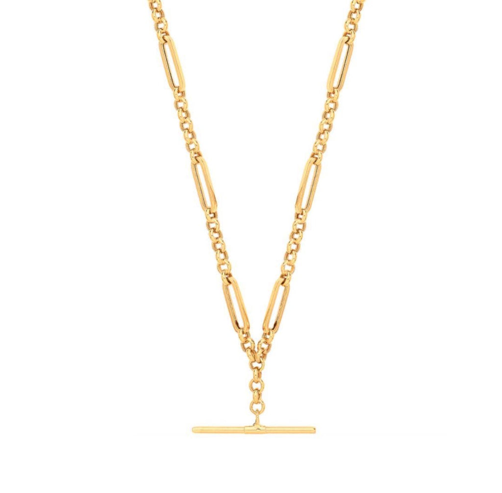9k Vintage Figaro T Bar Chain Necklace