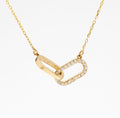 14k solid gold diamond interlocking paperclip necklace in yellow gold, 16mm pendant
