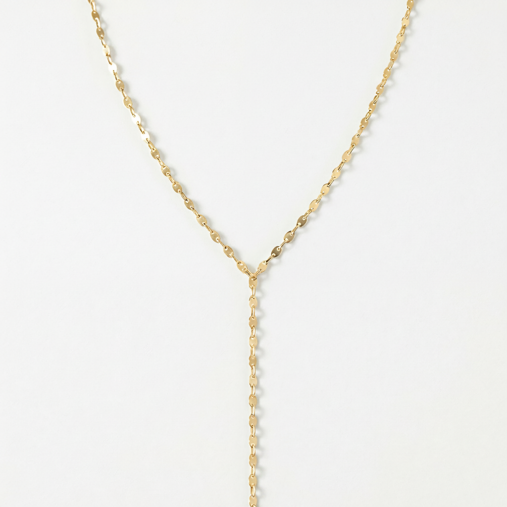 14k solid gold marquise lariat chain necklace - delicate marquise lariat chain, yellow gold, minimalist jewelry, everyday wear
