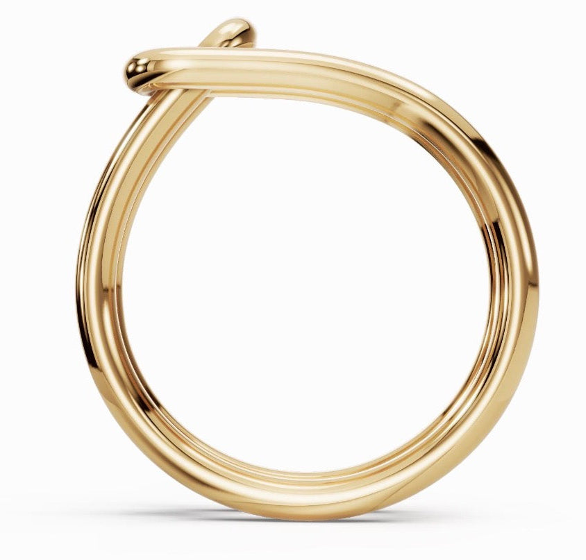 14k solid gold knot double ring - sculptural infinity knot double band, yellow gold side view
