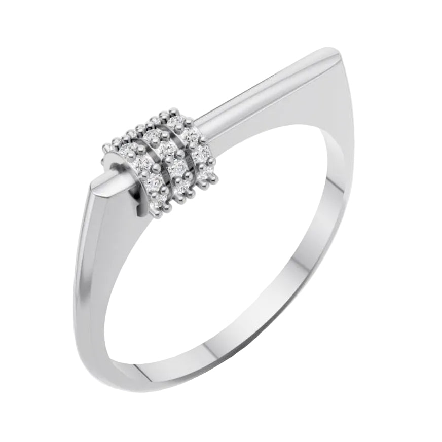 14k solid gold diamond bar ring with triple pavé row - triple row pavé diamond bar ring, white gold

