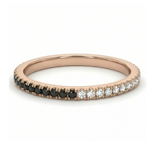 14k solid gold black and white diamond stack ring - alternating black and white diamond stacking ring, rose gold, eternity band
