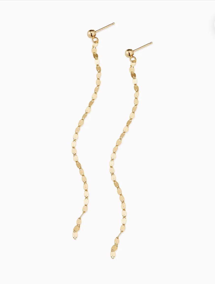 14k solid gold mirror chain earrings - high polish mirror link chain drop, yellow gold

