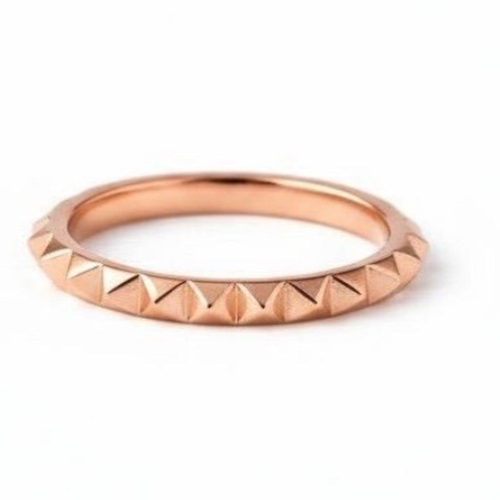 14k solid gold pyramid stack ring - sculptural geometric gold band, rose gold