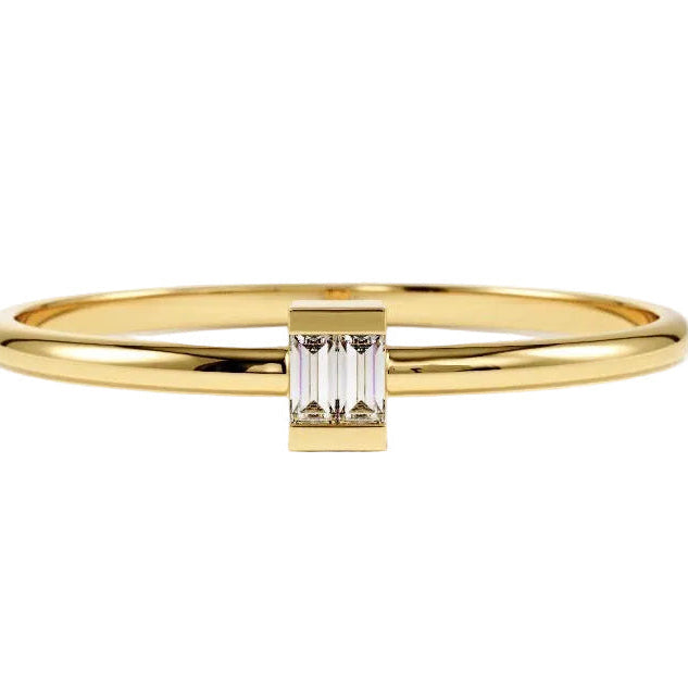 14k solid gold diamond baguette stack ring - baguette diamond channel set stacking ring, yellow gold
