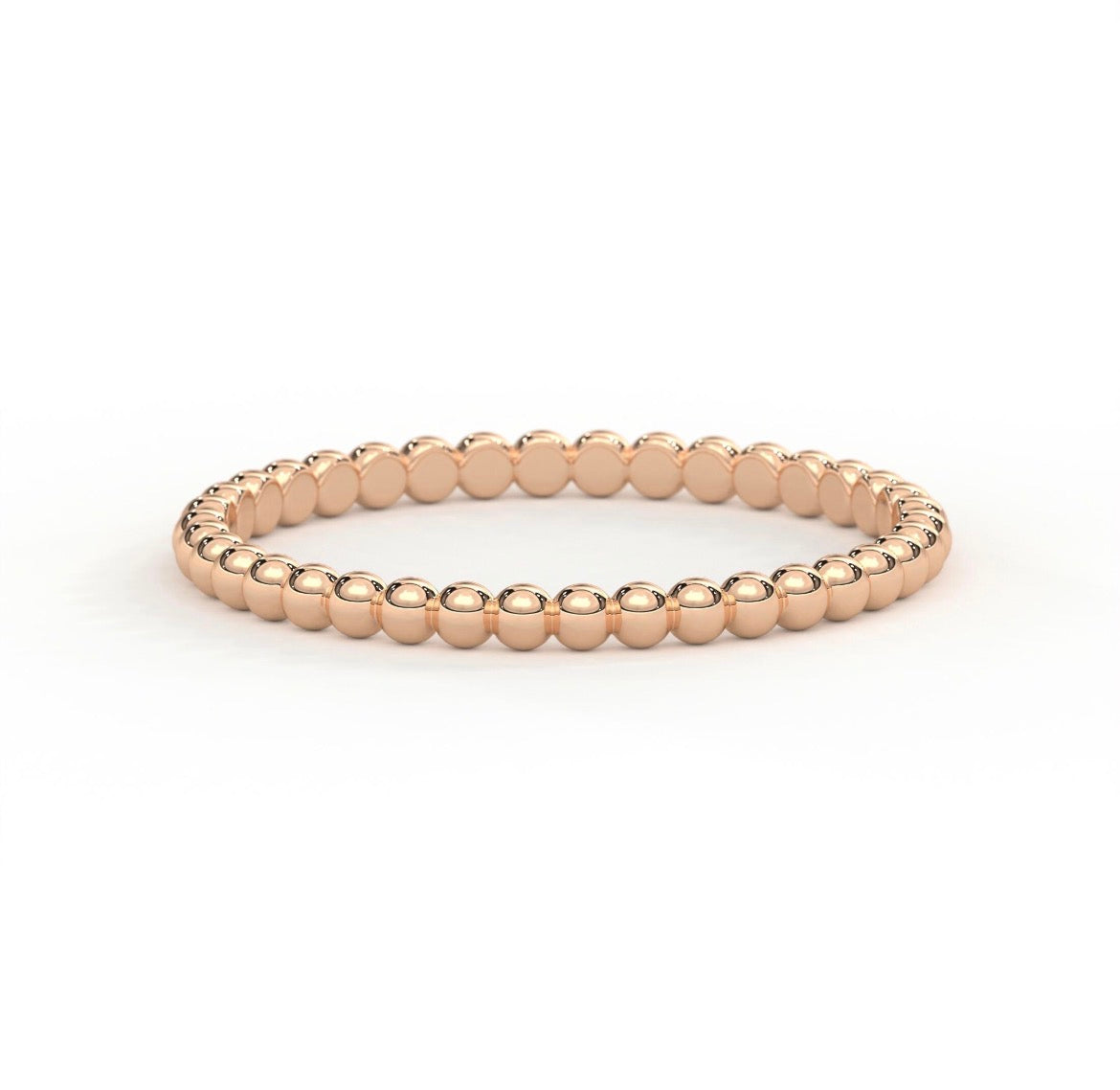 14k solid gold beaded stack ring - delicate beaded texture gold stacking ring, rose gold
